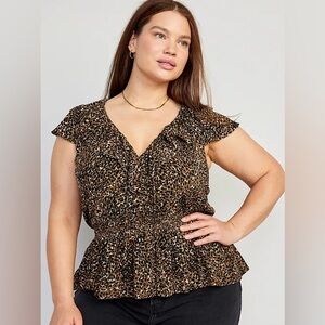 Old Navy Leopard Print Waist Defined Ruffle Trim Top Size XXL